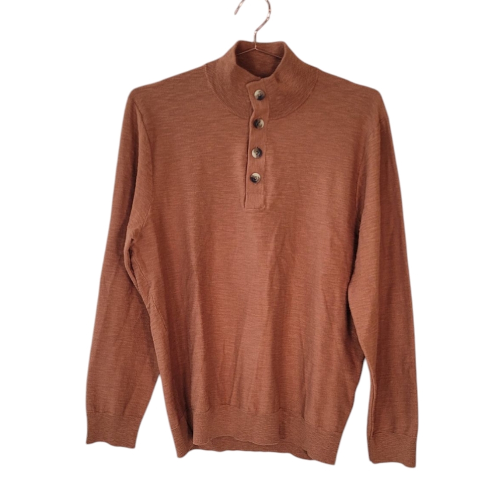 New ALESBURY Rust Riverside Button Mock Neck Sweater Size L